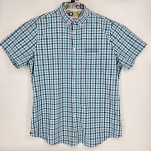 Mizzen Main Shirt Mens XXL Leeward Short Sleeve Preppy Trim Fit Plaid Blue White